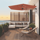 Shadowspec Retreat Wall Mounted umbrella at apartment balcony overlooking ocean