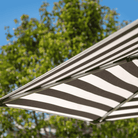 Close up of Shadowspec Retreat Wall Mounted umbrella black and white striped canopy