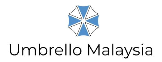 Logo of Umbrello Malaysia with a blue and white umbrella design on a white background